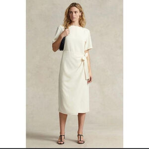 Polo Ralph Lauren Midi Dress Cream White Faux Wrap Women’s 4 NWT